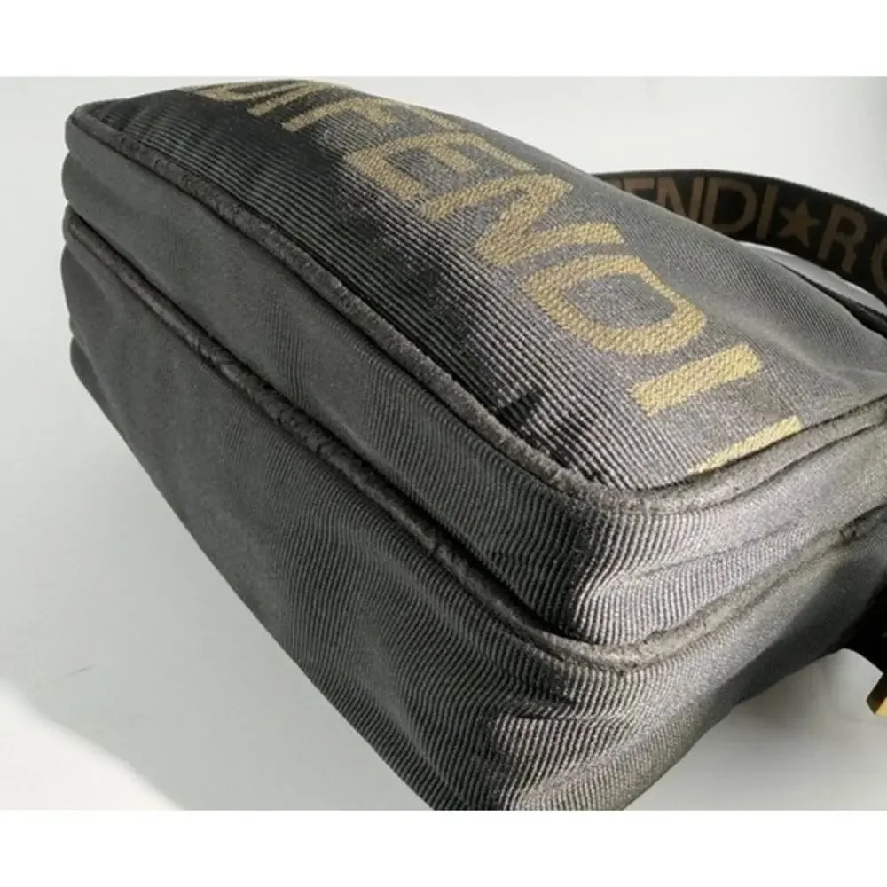 Fendi Vintage Logo Nylon Camera Bag Black Brown Crossbody Gold Hardware 90s